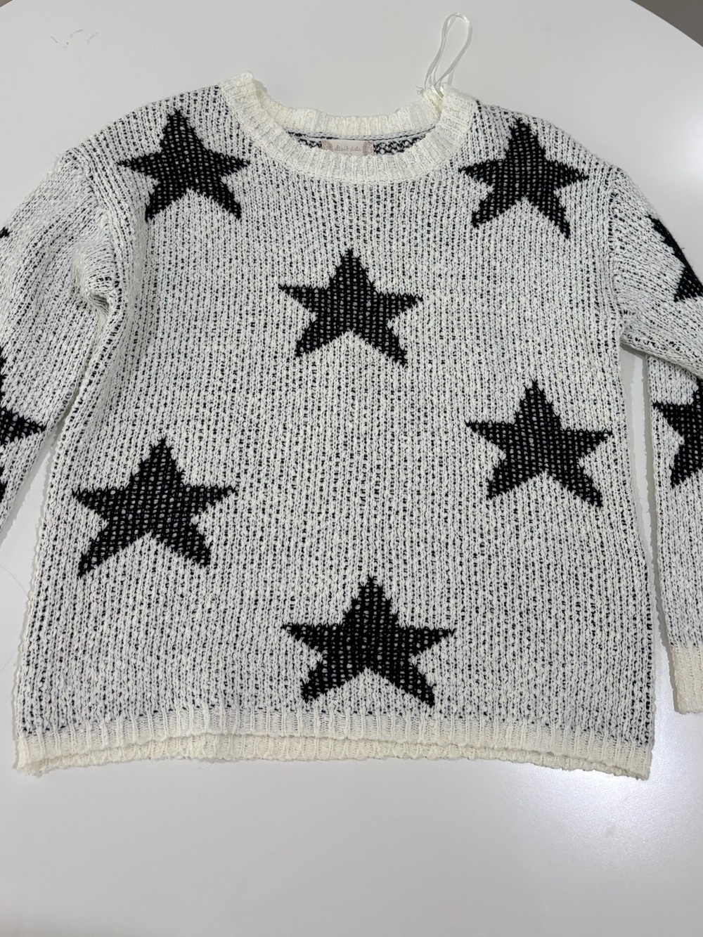 Altar'd State White Crewneck Sweater with Black Star Print